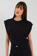 Kadın Kolsuz Basic Örme T-shirt - Siyah