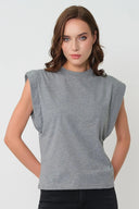 Kadın Kolsuz Basic Örme T-shirt - Gri