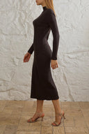 Kaşkorse Balıkçı Yaka Yırtmaçlı Örme Uzun Elbise - Antrasit