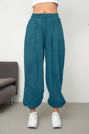 Kadın Cupra Kumaş Cepli Dökümlü Şalvar Pantolon - Petrol