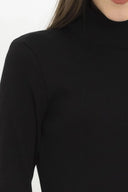 Kaşkorse Balıkçı Yaka Yırtmaçlı Örme Uzun Elbise - Siyah