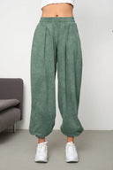 Kadın Cupra Kumaş Cepli Dökümlü Şalvar Pantolon - Yeşil