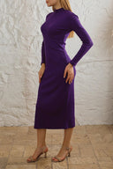 Kaşkorse Balıkçı Yaka Yırtmaçlı Örme Uzun Elbise - Mor