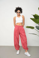 Kadın Cupra Kumaş Cepli Dökümlü Şalvar Pantolon - Kiremit