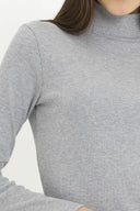 Kaşkorse Balıkçı Yaka Yırtmaçlı Örme Uzun Elbise - Gri