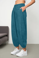 Kadın Cupra Kumaş Cepli Dökümlü Şalvar Pantolon - Petrol