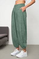 Kadın Cupra Kumaş Cepli Dökümlü Şalvar Pantolon - Yeşil