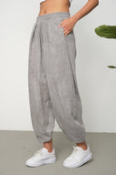 Kadın Cupra Kumaş Cepli Dökümlü Şalvar Pantolon - Gri