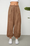 Kadın Cupra Kumaş Cepli Dökümlü Şalvar Pantolon - Kahverengi