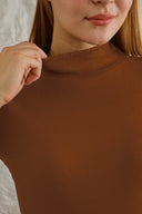 Kaşkorse Balıkçı Yaka Yırtmaçlı Örme Uzun Elbise - Kahverengi