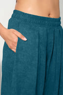 Kadın Cupra Kumaş Cepli Dökümlü Şalvar Pantolon - Petrol