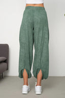 Kadın Cupra Kumaş Cepli Dökümlü Şalvar Pantolon - Yeşil
