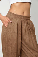 Kadın Cupra Kumaş Cepli Dökümlü Şalvar Pantolon - Kahverengi