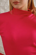 Kaşkorse Balıkçı Yaka Yırtmaçlı Örme Uzun Elbise - Fuşya