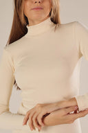 Kaşkorse Balıkçı Yaka Yırtmaçlı Örme Uzun Elbise - Ekru