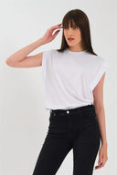 Kadın Kolsuz Basic Örme T-shirt - Beyaz