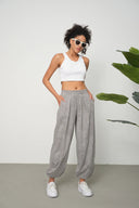 Kadın Cupra Kumaş Cepli Dökümlü Şalvar Pantolon - Gri