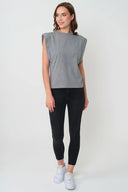Kadın Kolsuz Basic Örme T-shirt - Gri