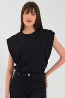 Kadın Kolsuz Basic Örme T-shirt - Siyah