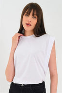 Kadın Kolsuz Basic Örme T-shirt - Beyaz