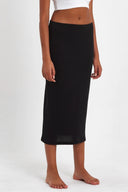 Uzun Beli Lastikli Etek Astarı İçlik Jüpon Kombinezon - Siyah