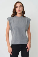 Kadın Kolsuz Basic Örme T-shirt - Gri