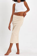 Uzun Beli Lastikli Etek Astarı İçlik Jüpon Kombinezon - Ekru