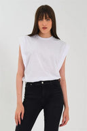 Kadın Kolsuz Basic Örme T-shirt - Beyaz
