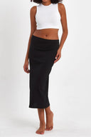 Uzun Beli Lastikli Etek Astarı İçlik Jüpon Kombinezon - Siyah