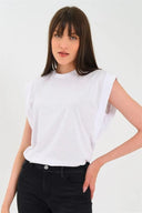 Kadın Kolsuz Basic Örme T-shirt - Beyaz
