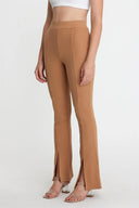 Kadın Kaşkorse Yırtmaçlı Tayt Pantolon - Camel