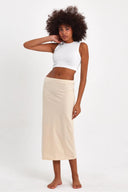 Uzun Beli Lastikli Etek Astarı İçlik Jüpon Kombinezon - Ekru