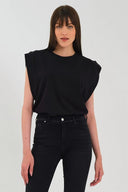 Kadın Kolsuz Basic Örme T-shirt - Siyah
