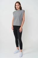 Kadın Kolsuz Basic Örme T-shirt - Gri