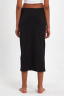 Uzun Beli Lastikli Etek Astarı İçlik Jüpon Kombinezon - Siyah