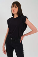 Kadın Kolsuz Basic Örme T-shirt - Siyah