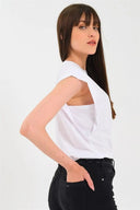 Kadın Kolsuz Basic Örme T-shirt - Beyaz