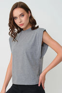Kadın Kolsuz Basic Örme T-shirt - Gri