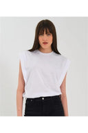 Kadın Kolsuz Basic Örme T-shirt - Beyaz