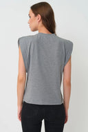 Kadın Kolsuz Basic Örme T-shirt - Gri